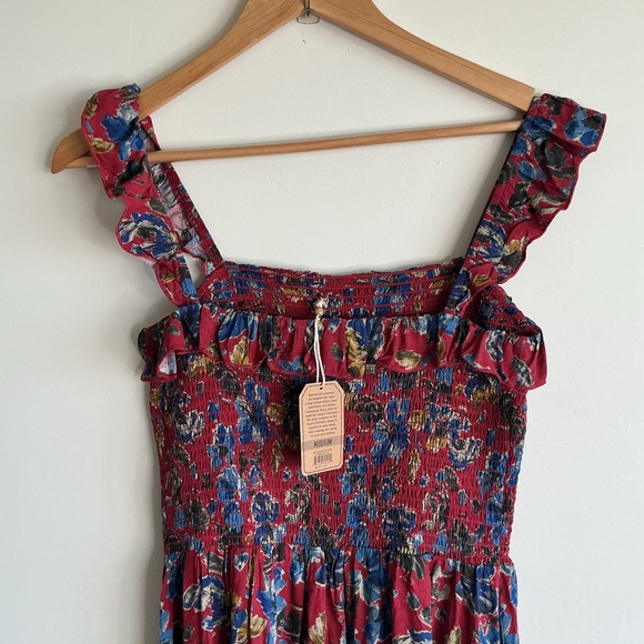 NEW Natural Life Smocked Floral Midi Dress Red Blue Boho M Cottage Romantic - Picture 5 of 7